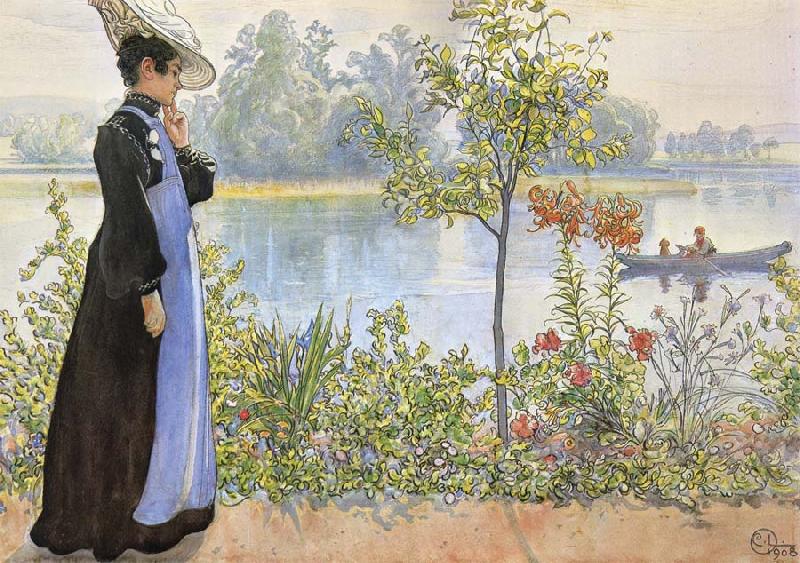 Carl Larsson Late Summer Karin by the Shore oil painting picture